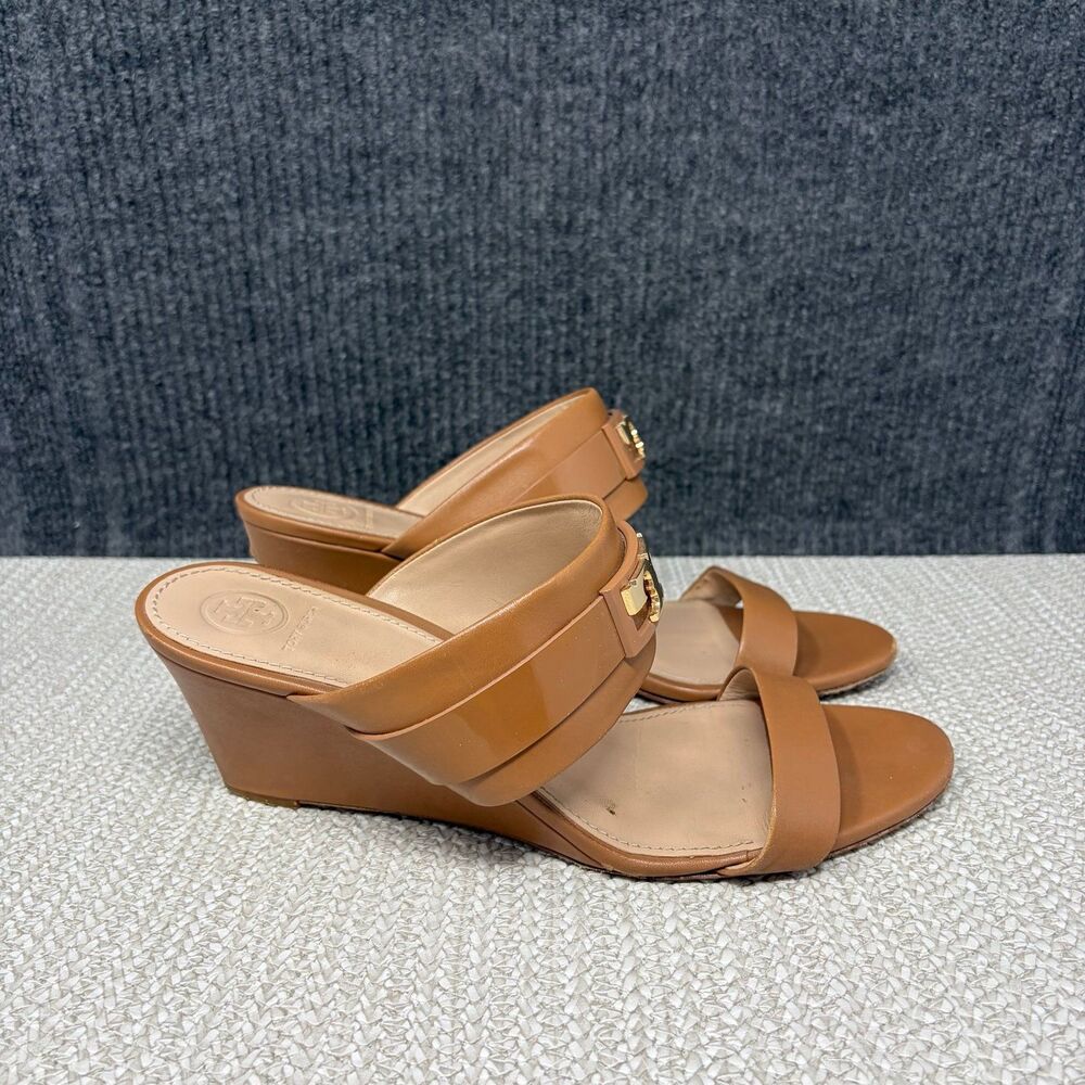 Tory Burch Gigi Wedge Sandals Strap Brown Leather Women’s 10 M